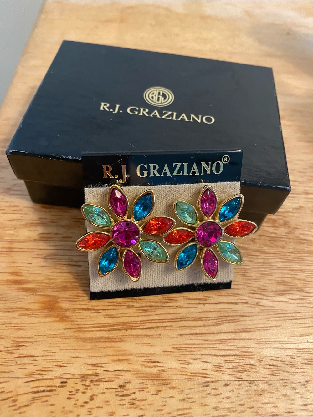 R.J. Graziano Multicolor Flower Crystal Clip-On Earrings